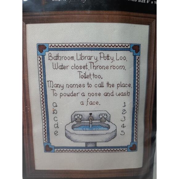 Vintage Janlynn Counted Cross Stitch Kit Bathroom Sampler 40-39 8x10 - Picture 2 of 5